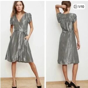 Velvet By Graham & Spencer Calina Wrap Dress in Gunmetal, Size Large